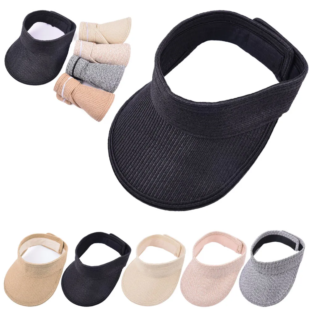 Women Straw Sun Visor Hat Foldable Wide Brim Beach Summer UV Protection Adjustable Breathable Travel Lightweight