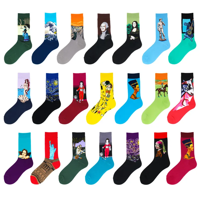 Chaussettes d'Art Célèbre Peinture à l'Huile Mélange de Coton Jacquard Chaussettes Crew pour Hommes Femmes Nouveauté Motif Artistique