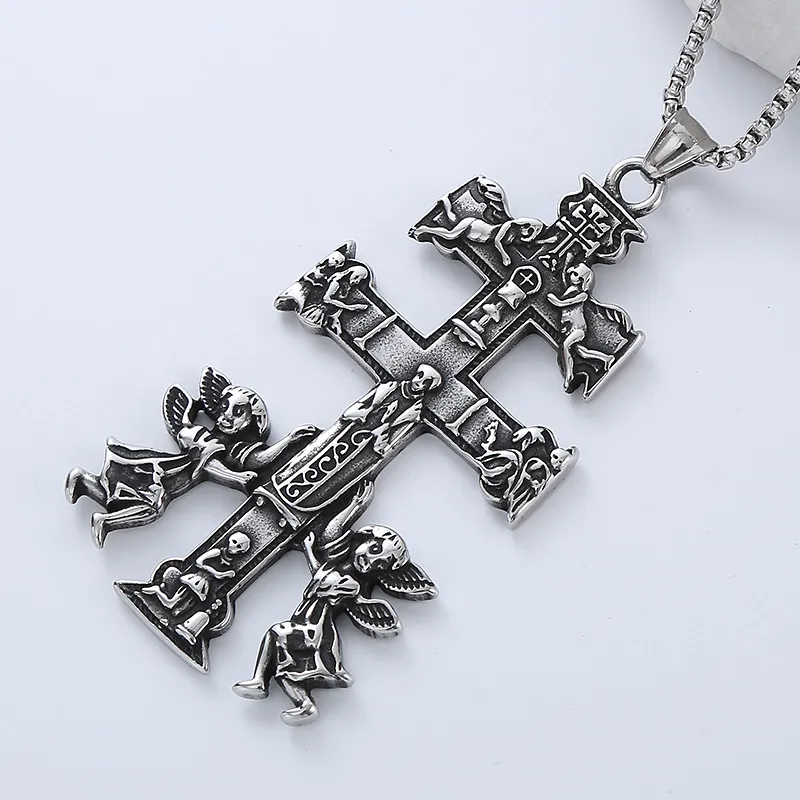 Punk Pendant Necklace 316L Stainless Steel Gothic Hip Hop Retro Reaper Cross Dragon Jewelry For Men