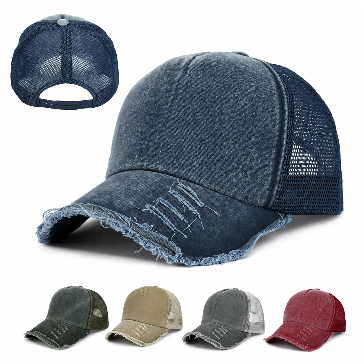 Gorra de Béisbol Vintage de Algodón Lavado Con Malla para Hombre Mujer Distressed Trucker Hat Ajustable Sombrero de Sol Streetwear Diario Exterior