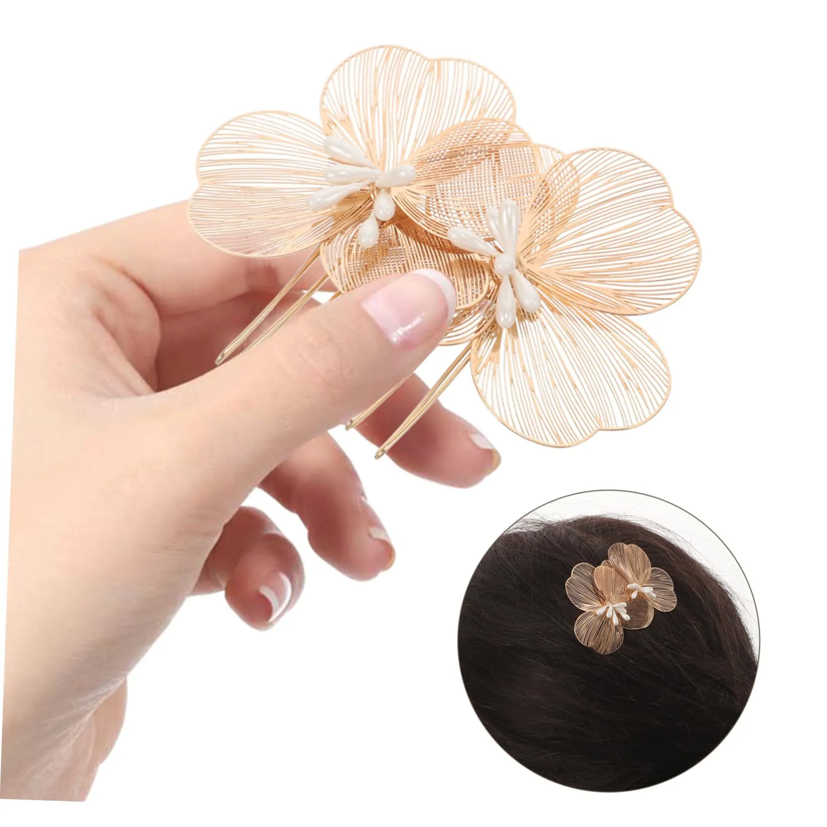 Pettine Per Capelli Da Sposa Fatto A Mano Fiore Dorato Lega Strass Imitazione Perla Artificial Vintage Barocco Matrimonio Per Donne