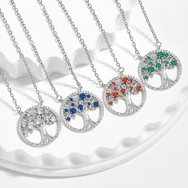 Tree Of Life Pendant Necklace Copper With Colorful Cubic Zirconia Bohemian Religious Vintage Jewelry For Women