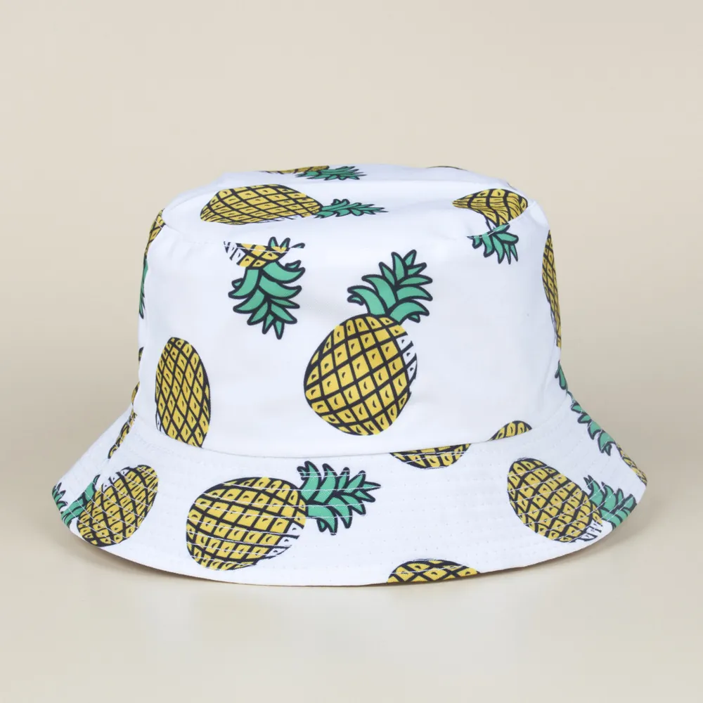 Chapeau Bob Réversible pour Femmes Imprimé Fruit Protection Solaire Motif Ananas Pastèque Décontracté Extérieur