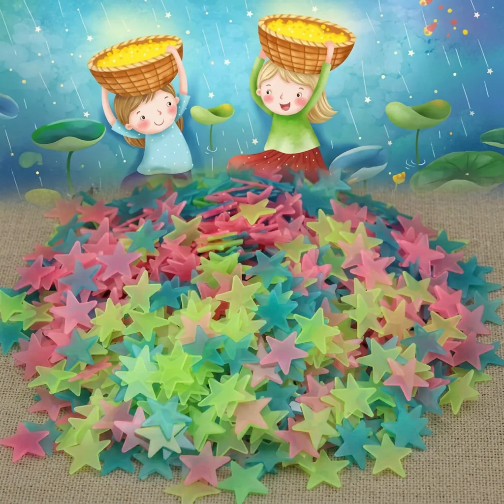 Glow In The Dark Stars Moon Wall Stickers Fluorescent Plastic Decals For Kids Bedroom Ceiling Decor Self Adhesive