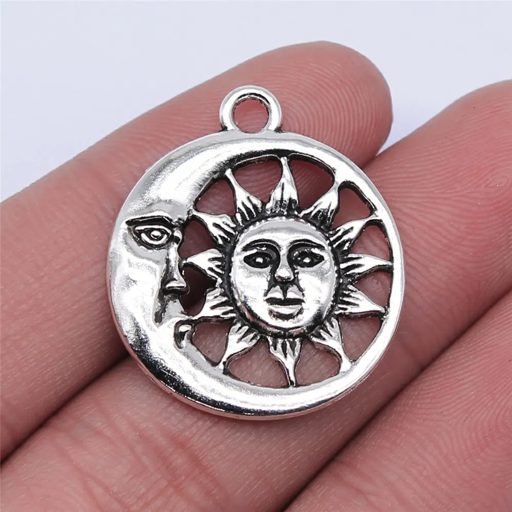 Sun Moon Face Round Hollow Alloy Pendant Retro DIY Jewelry Making Accessory Vintage Style