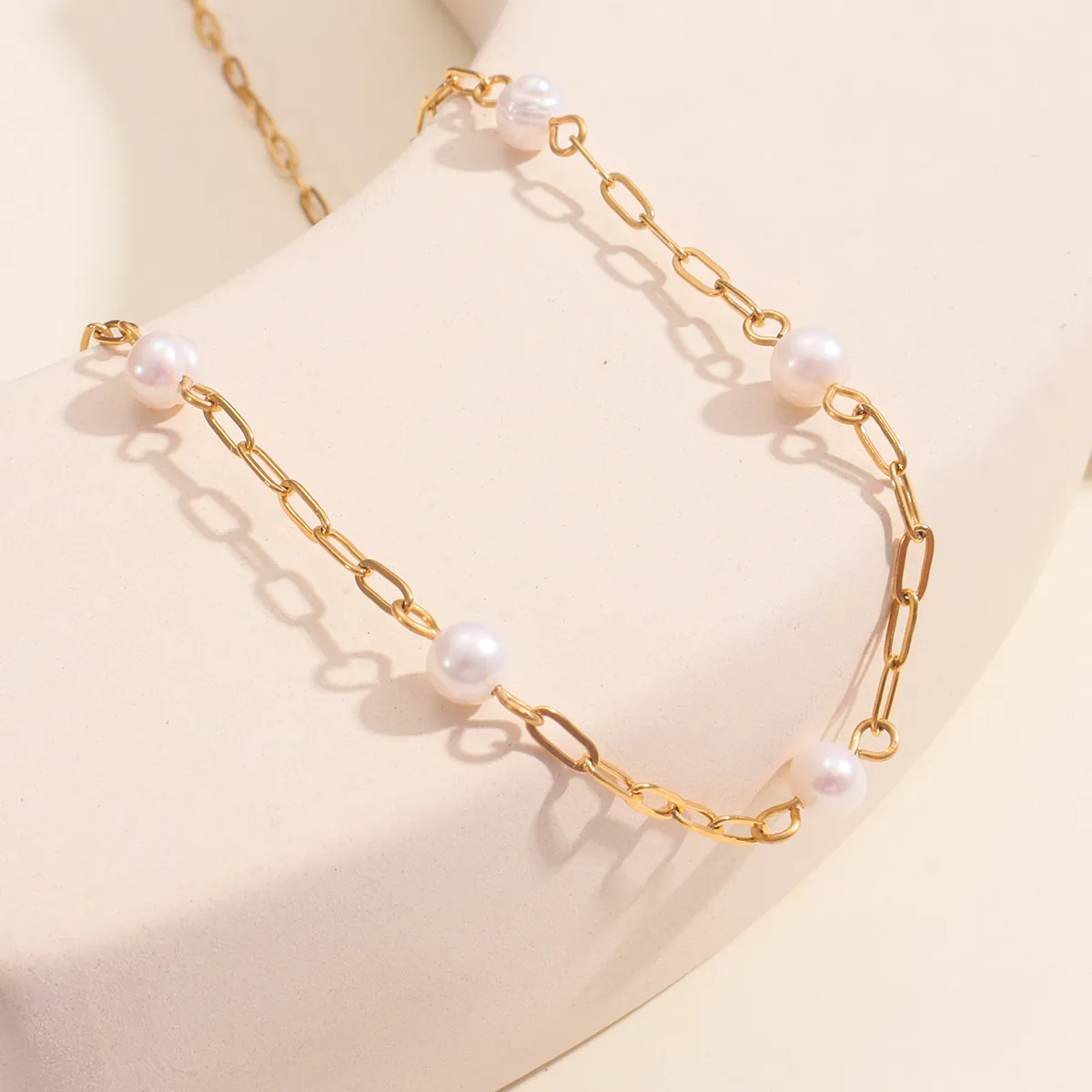 Freshwater Pearl Necklace 18K Gold Plated Stainless Steel Paperclip Chain Elegant Retro Jewelry Women Fashion Accessory
