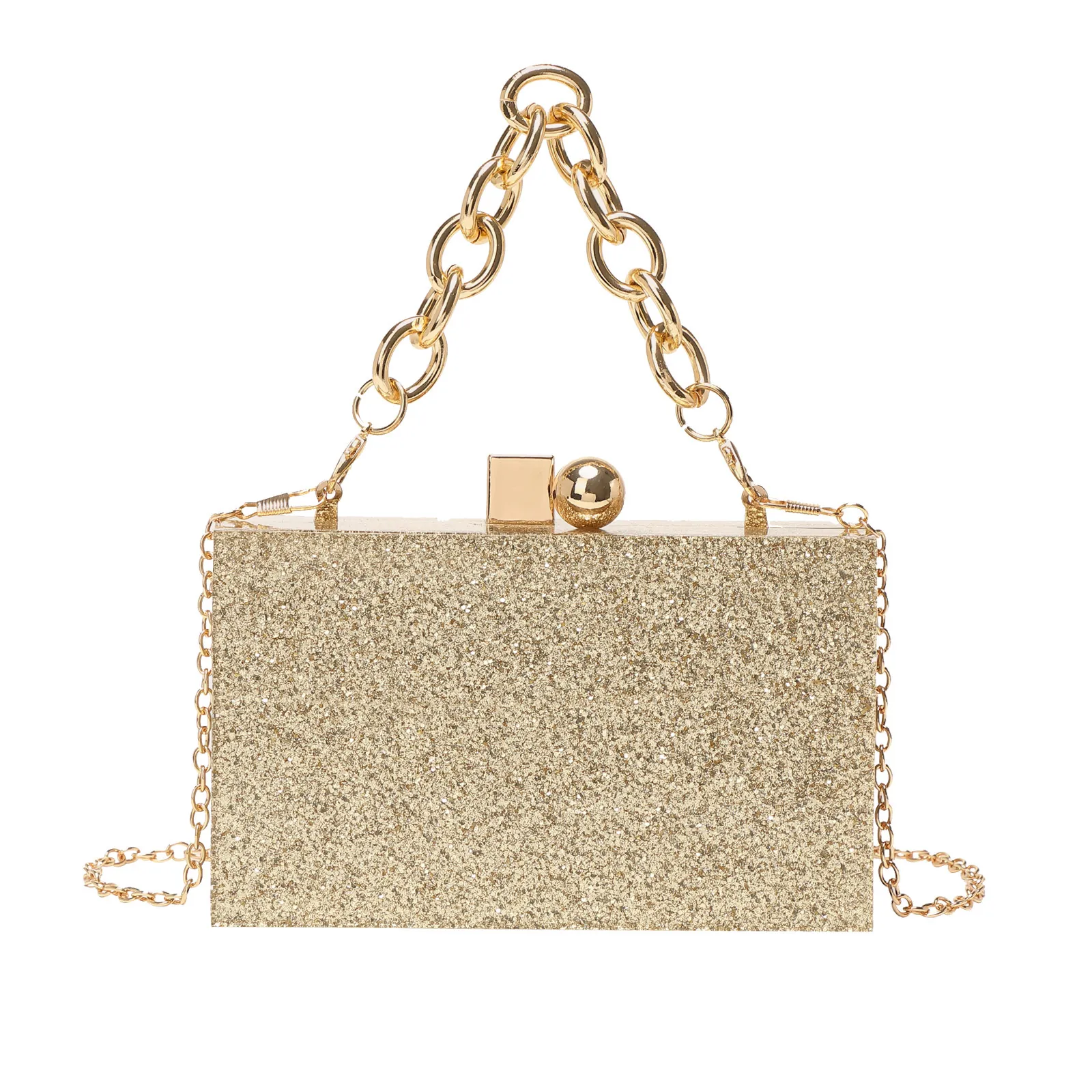 Sac De Soirée Pochette Acrylique Paillettes Coque Rigide Rectangulaire Avec Poignée Chaîne Métal Pour Mariage Fête Banquet Femmes