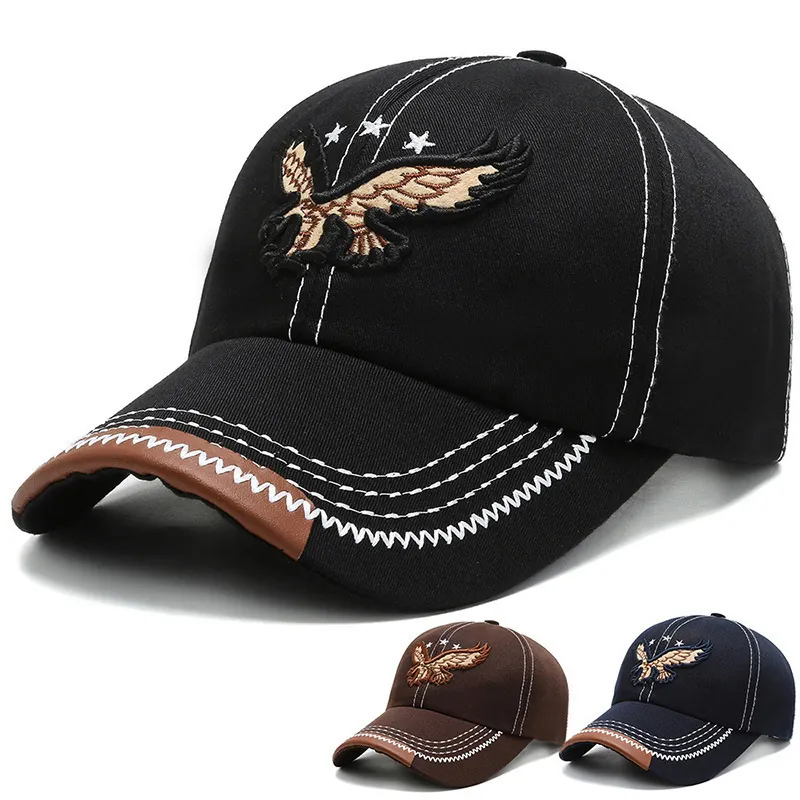 Classic Men's Cotton Baseball Cap With Eagle Embroidery Adjustable Outdoor Casual Sport Sun Hat Fashion Retro Trucker Hat