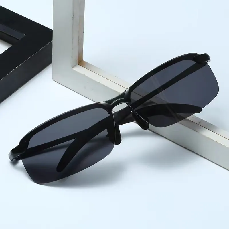 Photochromic Polarized Sunglasses Metal Half Frame UV400 Day Night Driving Eyewear Unisex Outdoor Sports Fishing