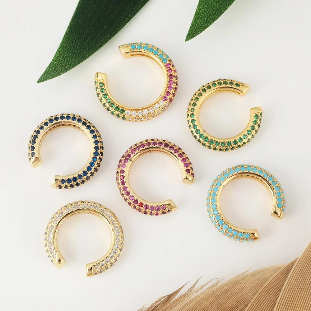 U-Shaped Ear Cuffs Gold Plated Copper Micro Paved Colorful Cubic Zirconia Non Pierced Earrings Jewelry For Women