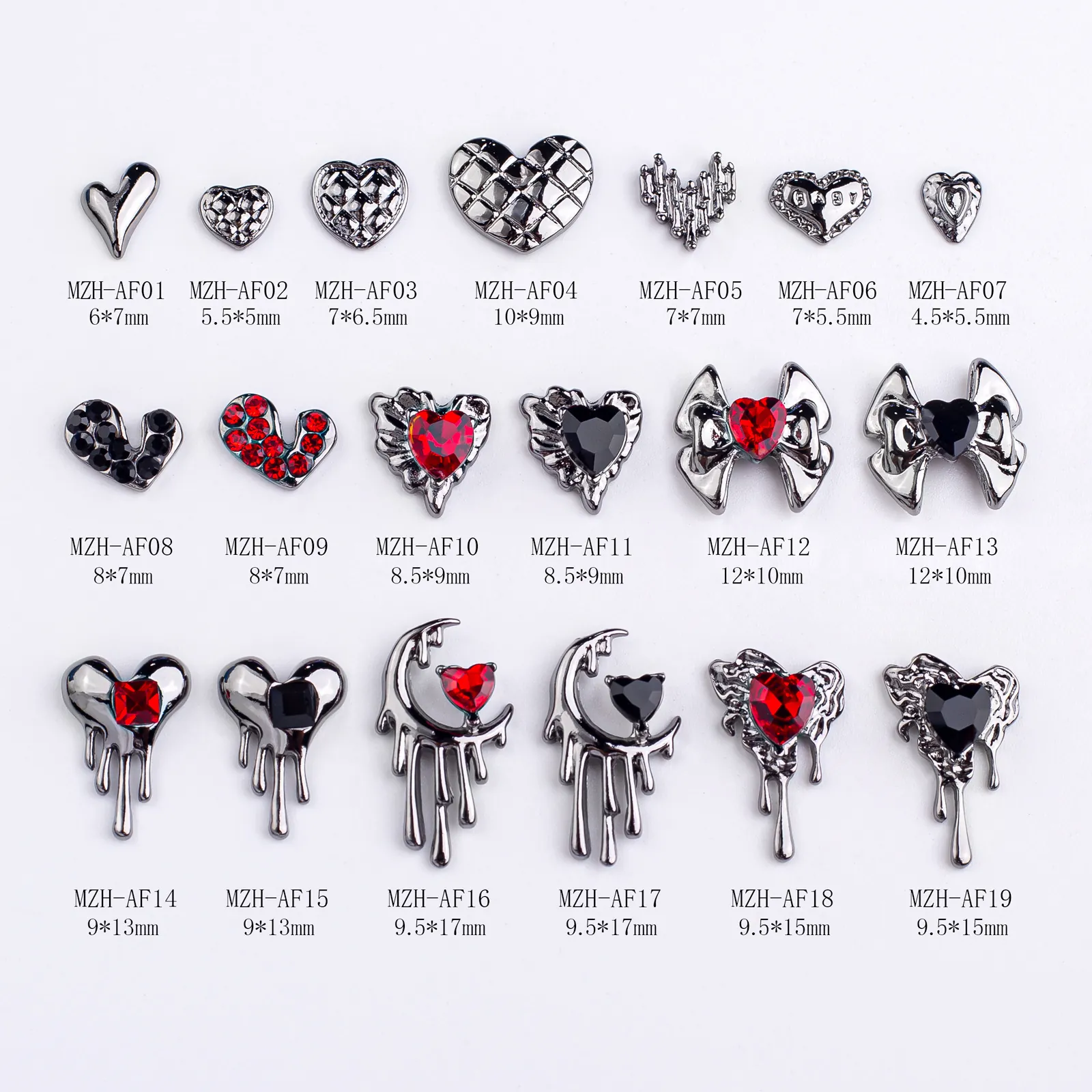 Gothic Heart Nail Art Charms Alloy Rhinestone Moon Bow Dark Punk Style Decorations Accessory