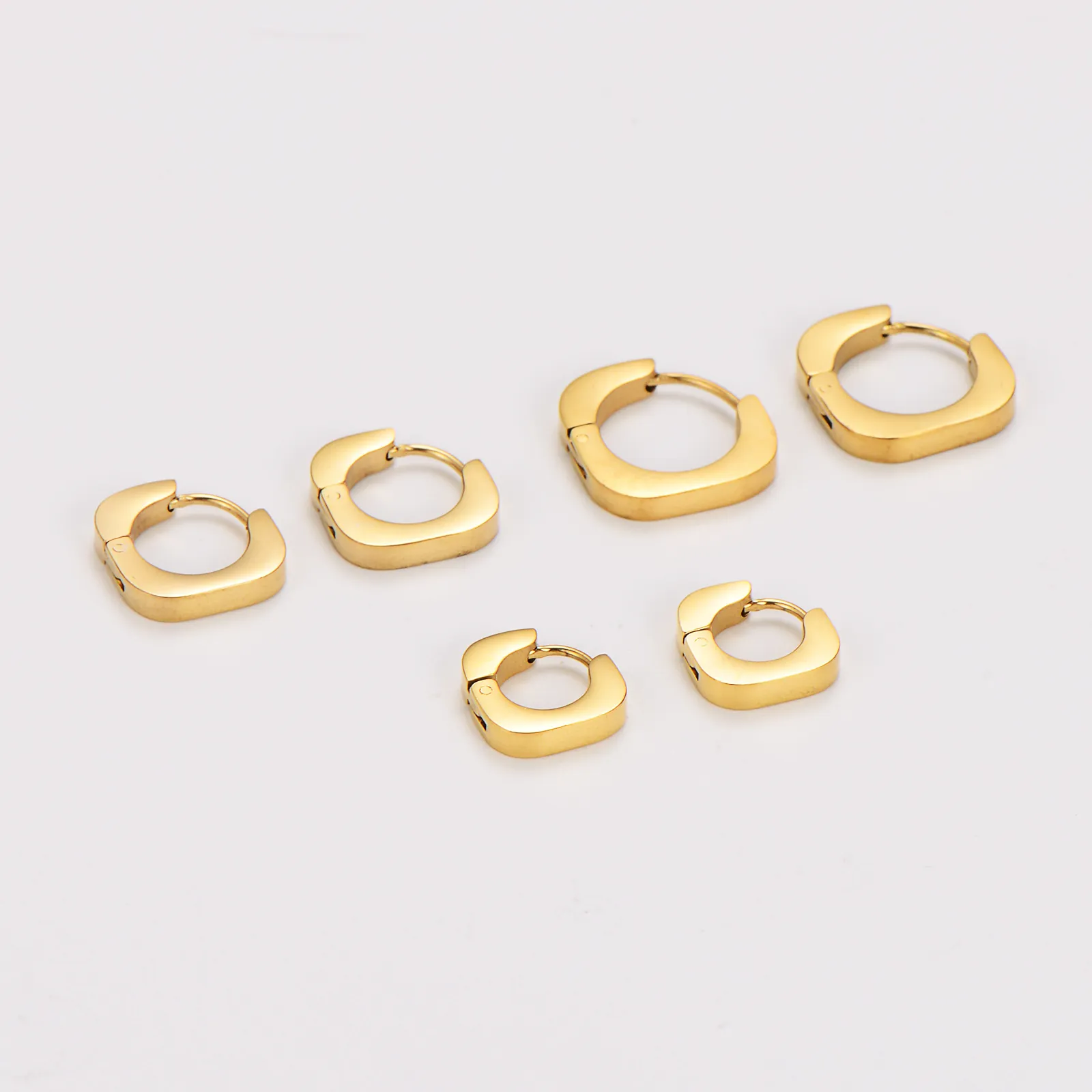 Square Rounded Rectangle Hoop Earrings 304 Stainless Steel Polished Gold Plated Chunky Minimalist Geometric Jewelry
