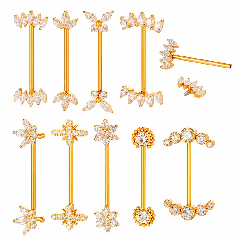G23 Titanium Nipple Rings Cubic Zirconia Butterfly Flower Body Piercing Jewelry For Women Fashion Barbell Piercing