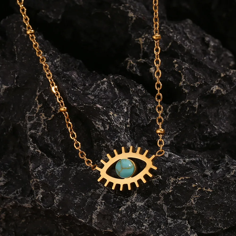 Minimalist Stainless Steel Evil Eye Pendant Necklace For Women 18K Gold Plated Tiny Artificial Pearl Bead Charm Fashion Jewelry