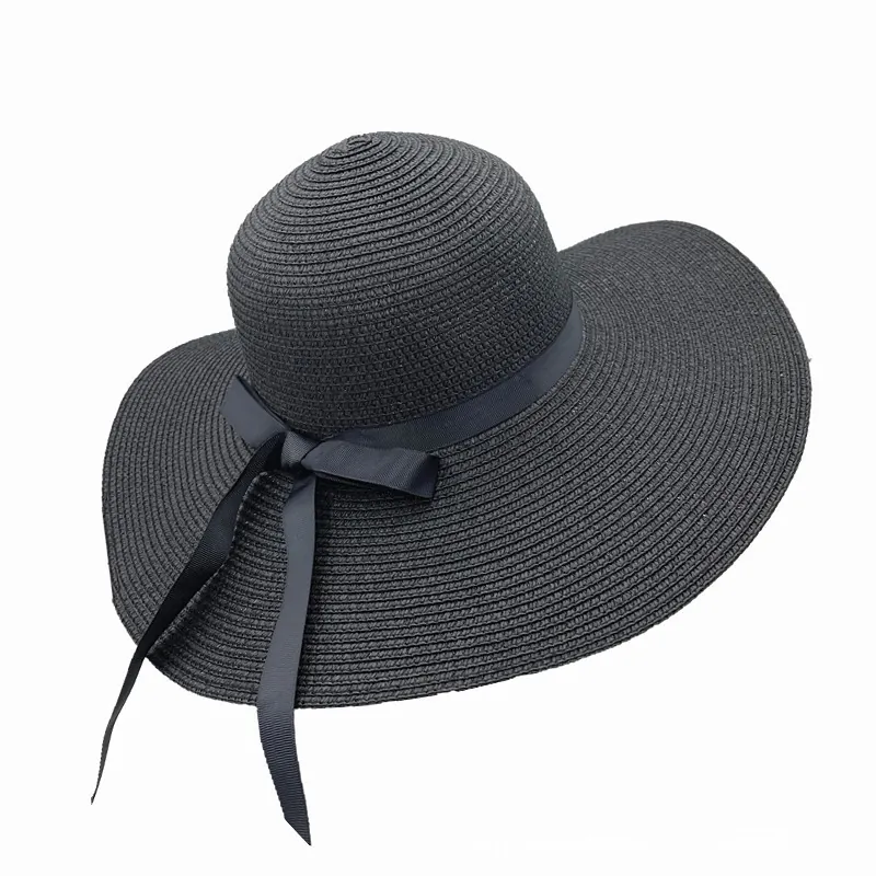 Cappello Di Paglia A Tesa Larga Da Donna Intrecciato In Carta Protezione Solare Spiaggia Viaggio Fiocco Con Corda Regolabile