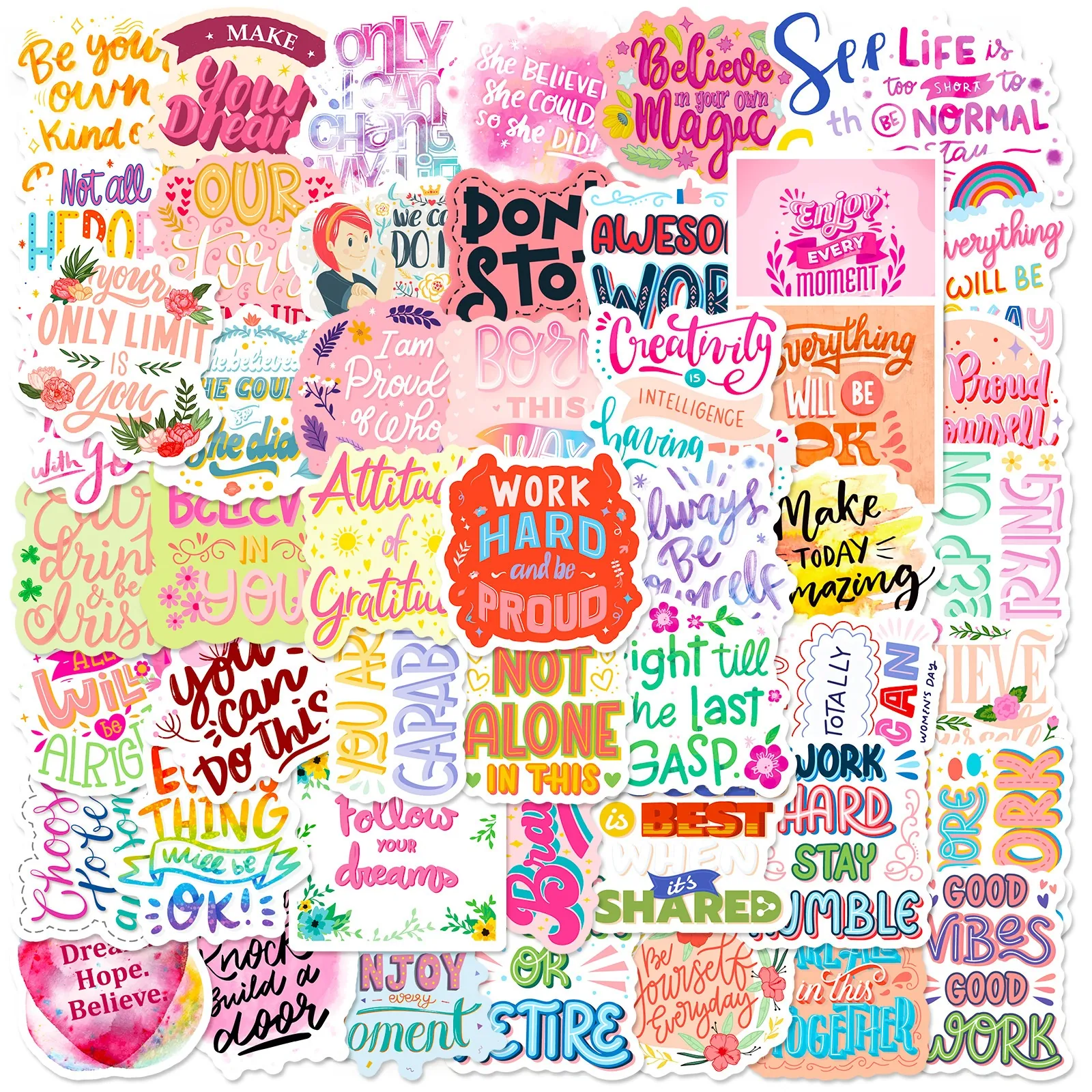 Pink Cute Inspirational English Text Stickers Waterproof Vinyl Decals For Notebook Scrapbooking Motivational Stickers