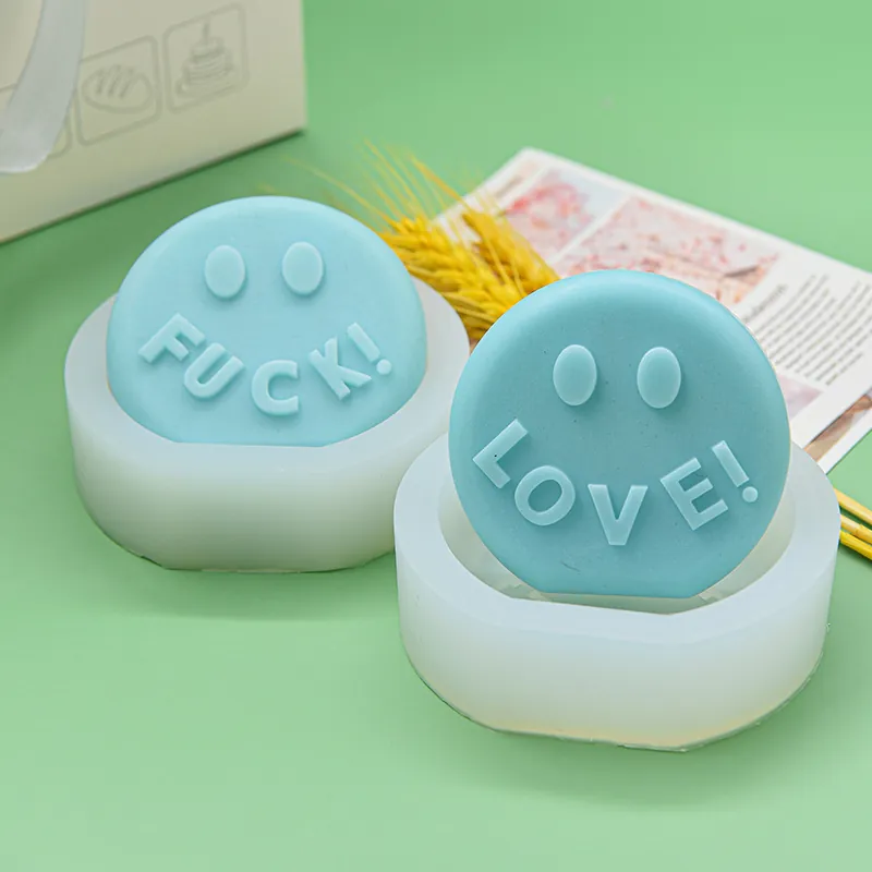 Silicone Mold For DIY Aromatherapy Candle Soap Round Smile Face Letter Design Decorative Plaster Ornament Crafting