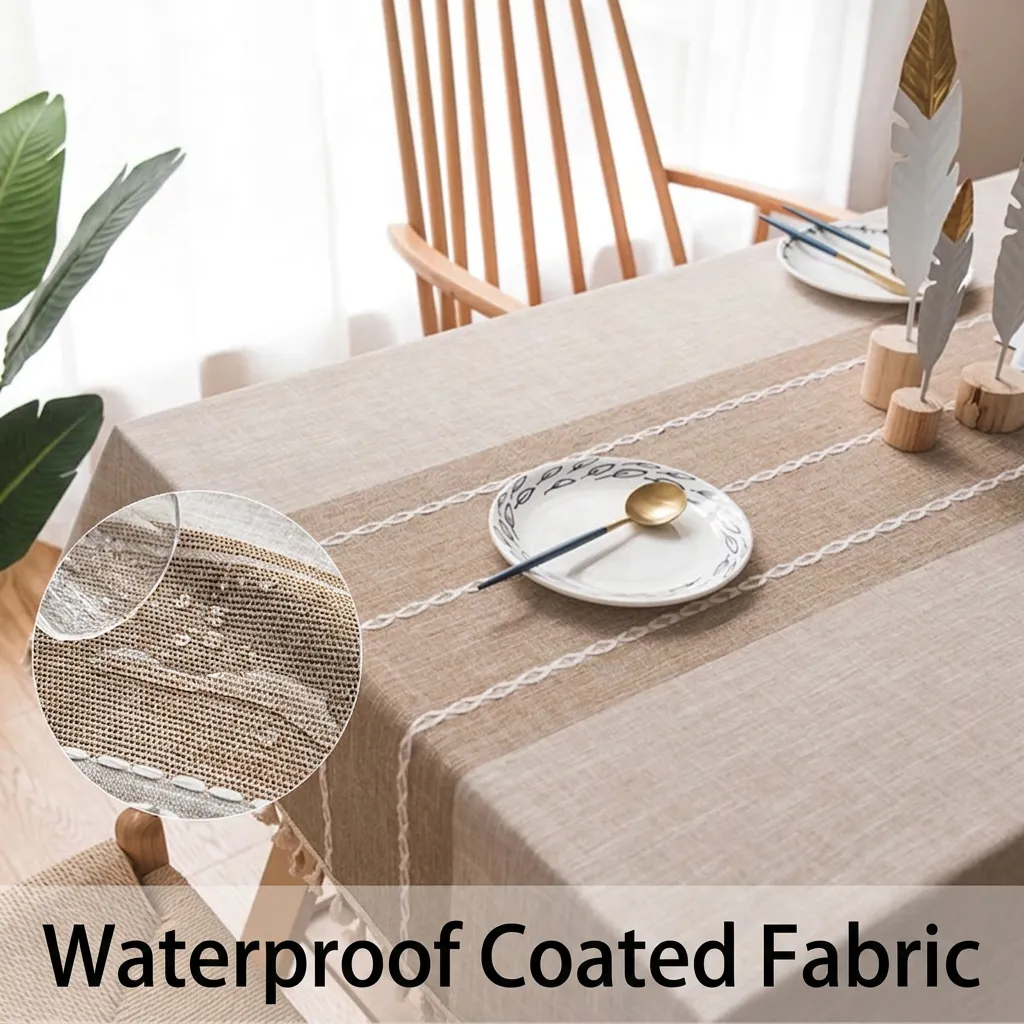 Waterproof Tablecloth Imitation Cotton Linen Striped Grid Rectangle Tassel Oilproof Washable Dining Table Cover Fabric Decor
