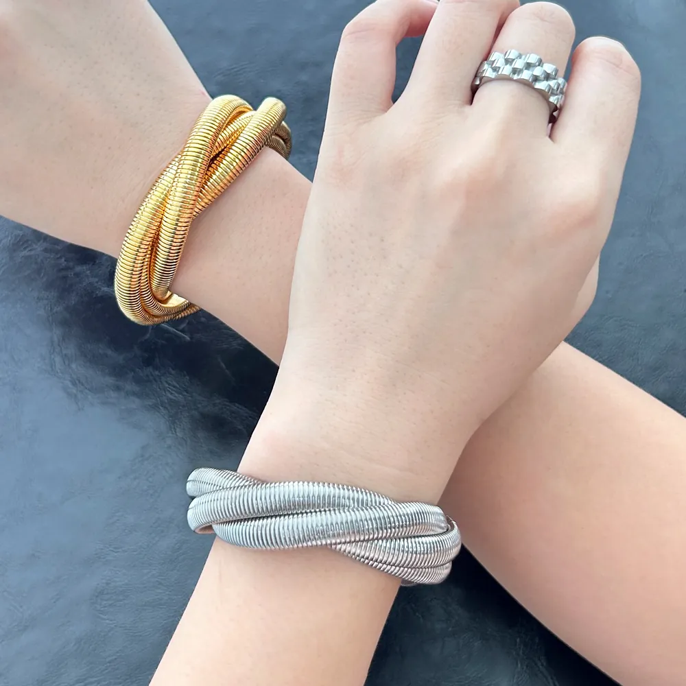 Bracciale Avvolgente Multistrato In Acciaio Inossidabile Design A Molla Elastica Tubogas Bracciale Rigido Impilabile Da Donna