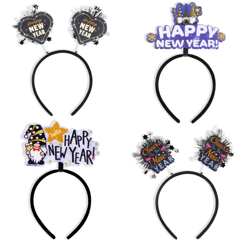 New Year Headband Glitter Stars Gnomes Champagne Cheers 2026 Festive Party Hair Hoop Accessories Decorations Photo Props