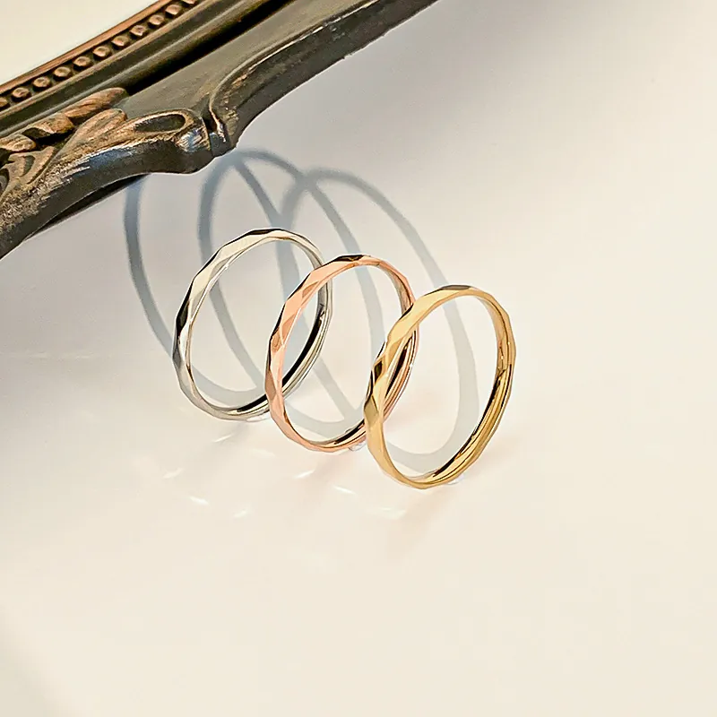 Faceted Ring Titanium Steel Simple Geometric Thin Finger Ring Minimalist Jewelry For Women Non Fading