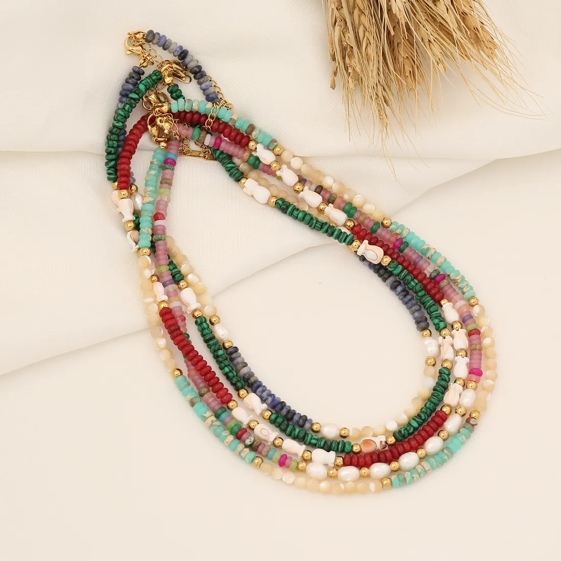 Collana Con Perline In Pietra Naturale Con Acciaio Inossidabile E Perla Artificial Stile Bohémien Girocollo Da Donna Regalo