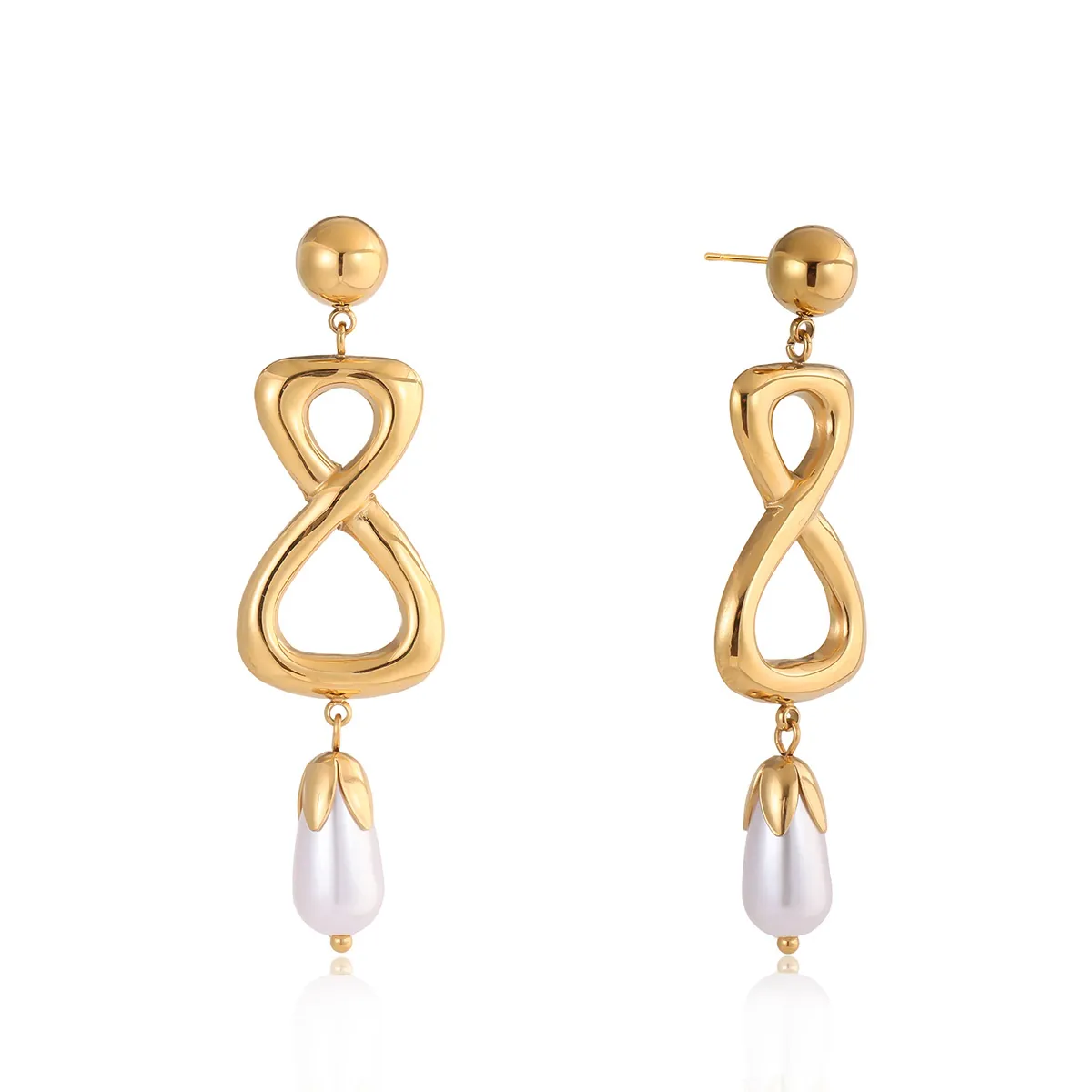 Boucles d'Oreilles de Luxe en Acier Inoxydable Symbole de l'Infini Avec Künstliche Perle Goutte Blanche Pendante pour Femme Bijoux de Mode