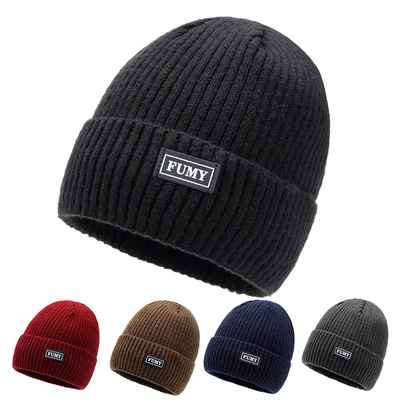 Winter Knitted Beanie Hat For Men Women Thickened Warm Fleece Lined Ribbed Cuff Skull Cap Outdoor Soft Solid Color