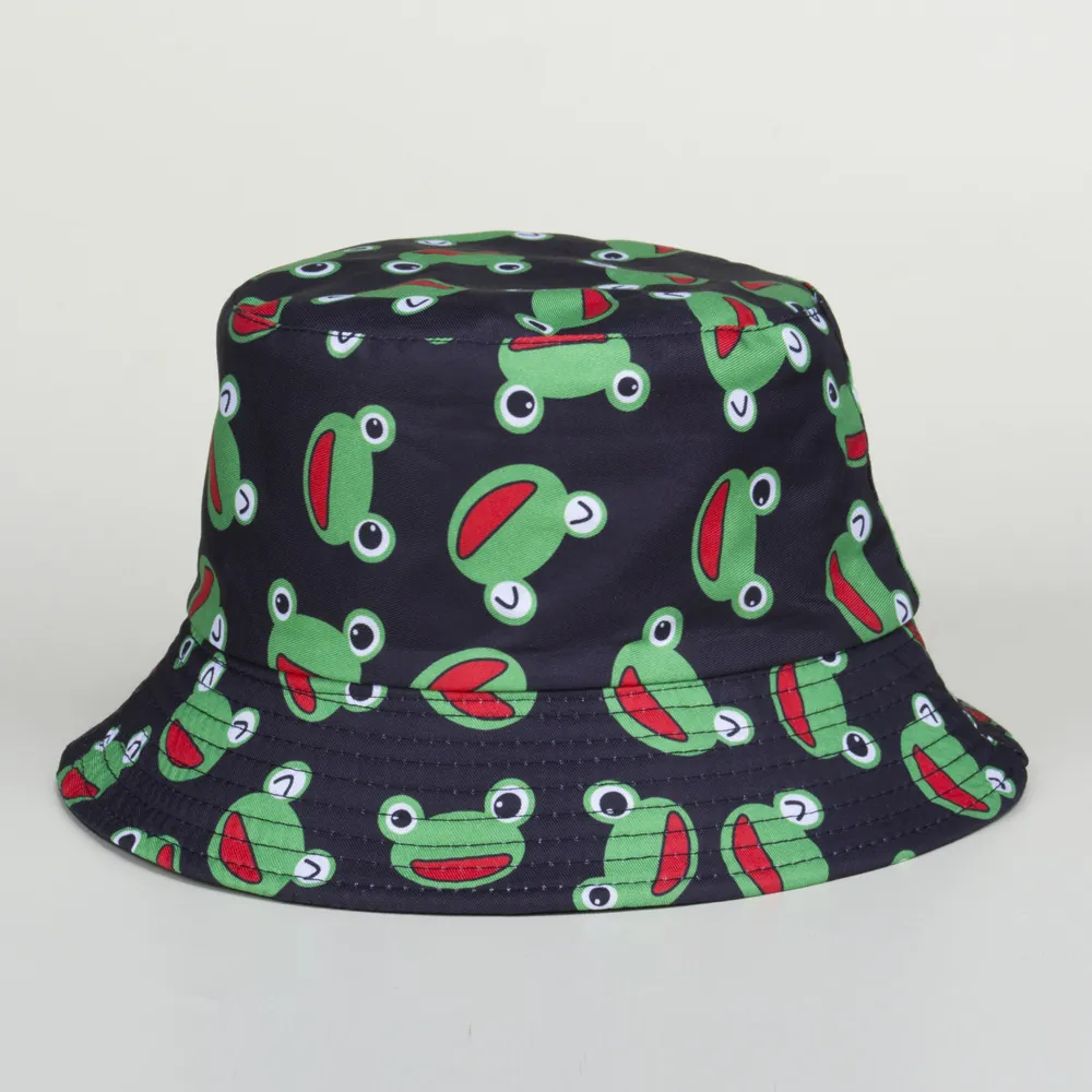 Chapeau Bob Mignon Avec Imprimé Grenouille Dessin Animé Coton Protection Solaire Extérieur Décontracté Été Hommes Femmes