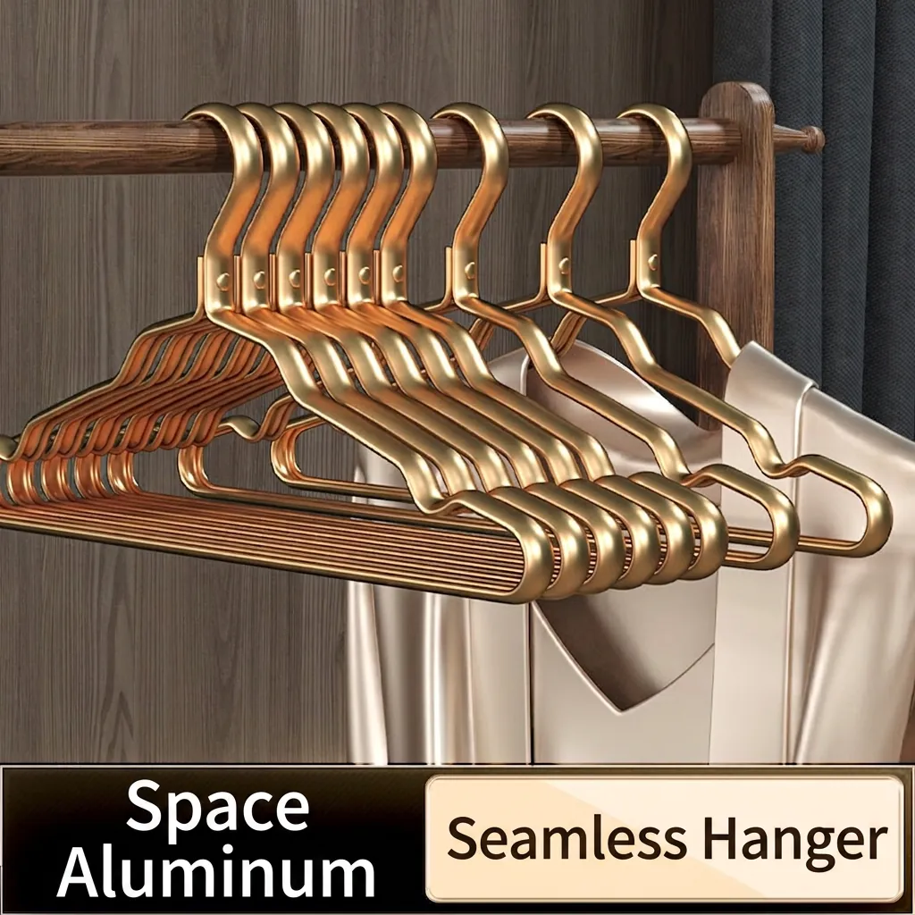 Space Aluminum Alloy Hangers Non-Slip Non-Marking Wide Shoulder Arc Design Waterproof Rustproof Closet Wardrobe Storage