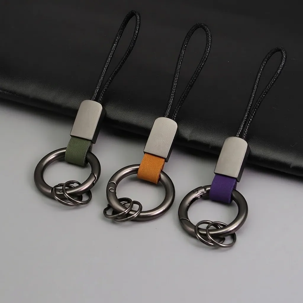 Porte-clés en Cuir Véritable et Alliage de Zinc Dragonne en Corde Tressée Support d'Anneau de Clé de Voiture pour Hommes Femmes Accessoires