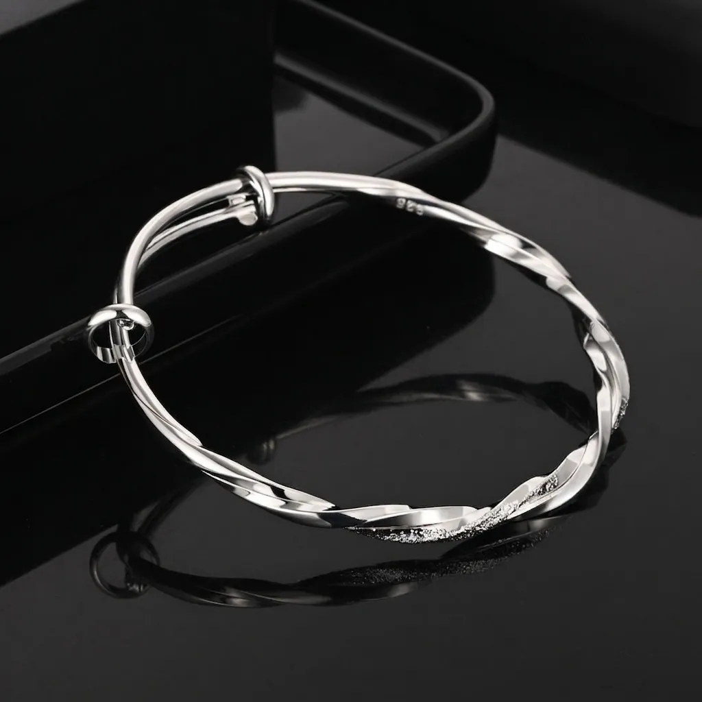 Mobius Twisted Rope Cuff Bangle Silver Plated Copper Open Adjustable Bracelet Elegant Jewelry Gift For Women