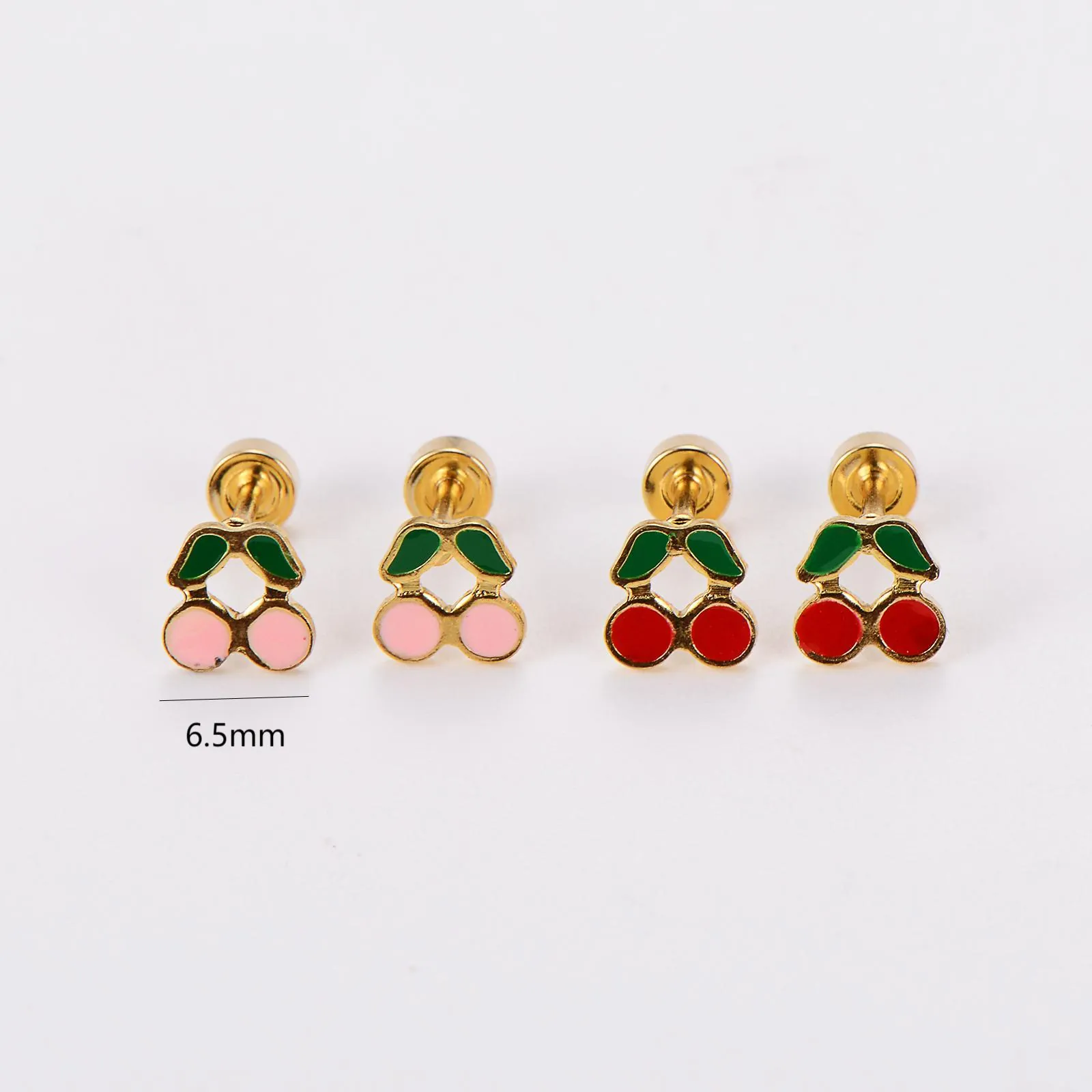 Boucles d'Oreilles Puces Cerise en Émail Acier Inoxydable Bijoux de Fruits Colorés pour Femmes Enfants Filles Cadeau