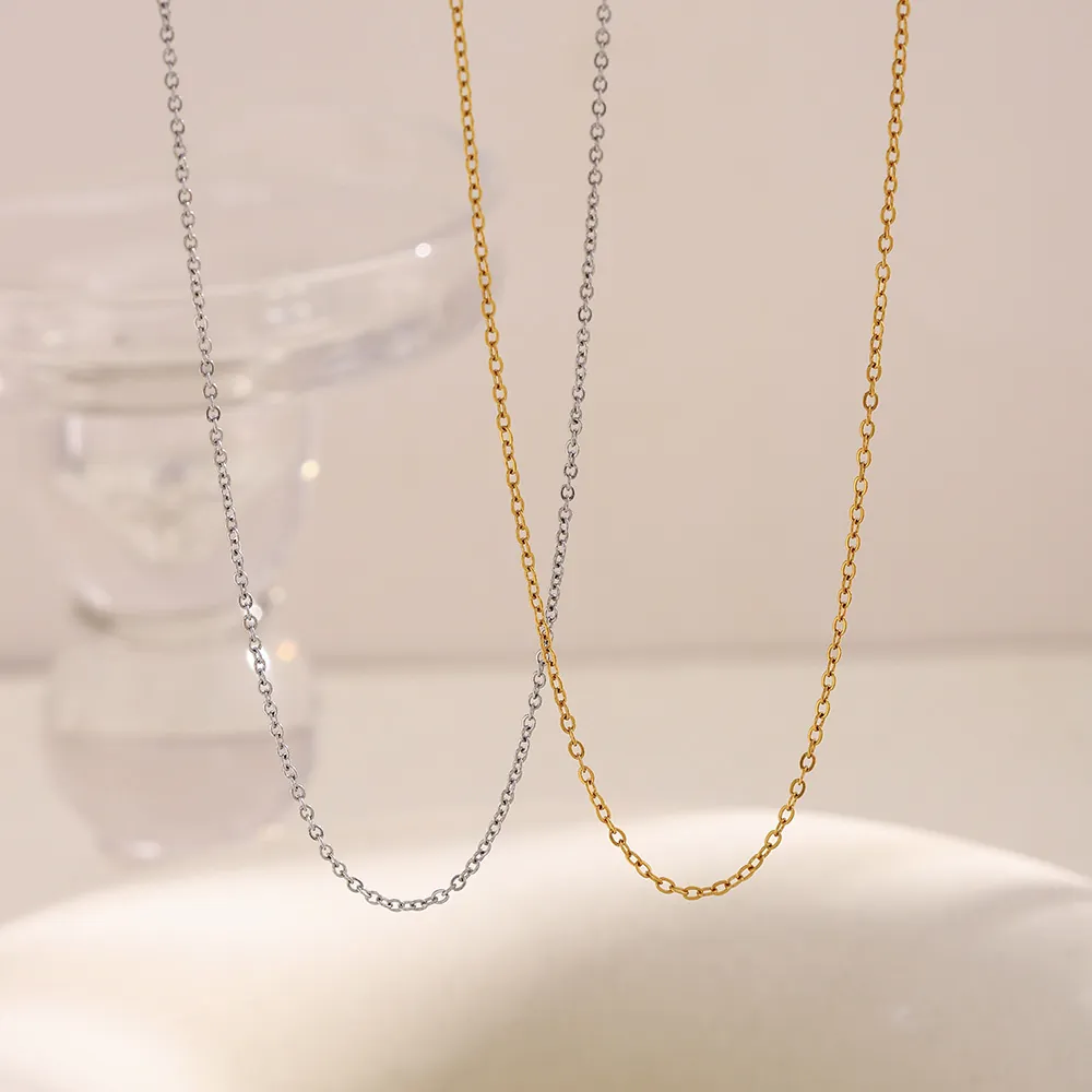 Minimalist Cable Chain Necklace Stainless Steel Gold Plated Thin Link For Women Daily Jewelry