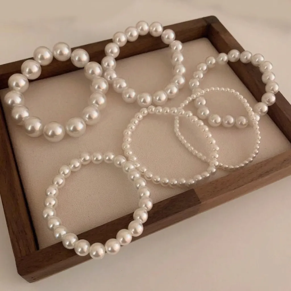 Imitation Artificial Pearl Bracelet Round Beads Elastic Cord French Retro Style Light Luxury Fashion Jewelry Women Daily Versatile