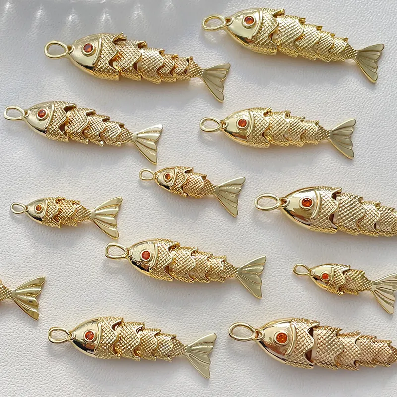 Koi Fisch Charms Gelenkig Flexible Anhänger Gold Vergoldetes Kupfer Für DIY Schmuckherstellung Halsketten Armbänder Ohrringe