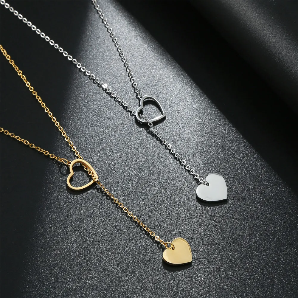 Minimalist Stainless Steel Heart Pendant Y Necklace Gold Silver Plated Clavicle Chain For Women Fashion Jewelry Gift