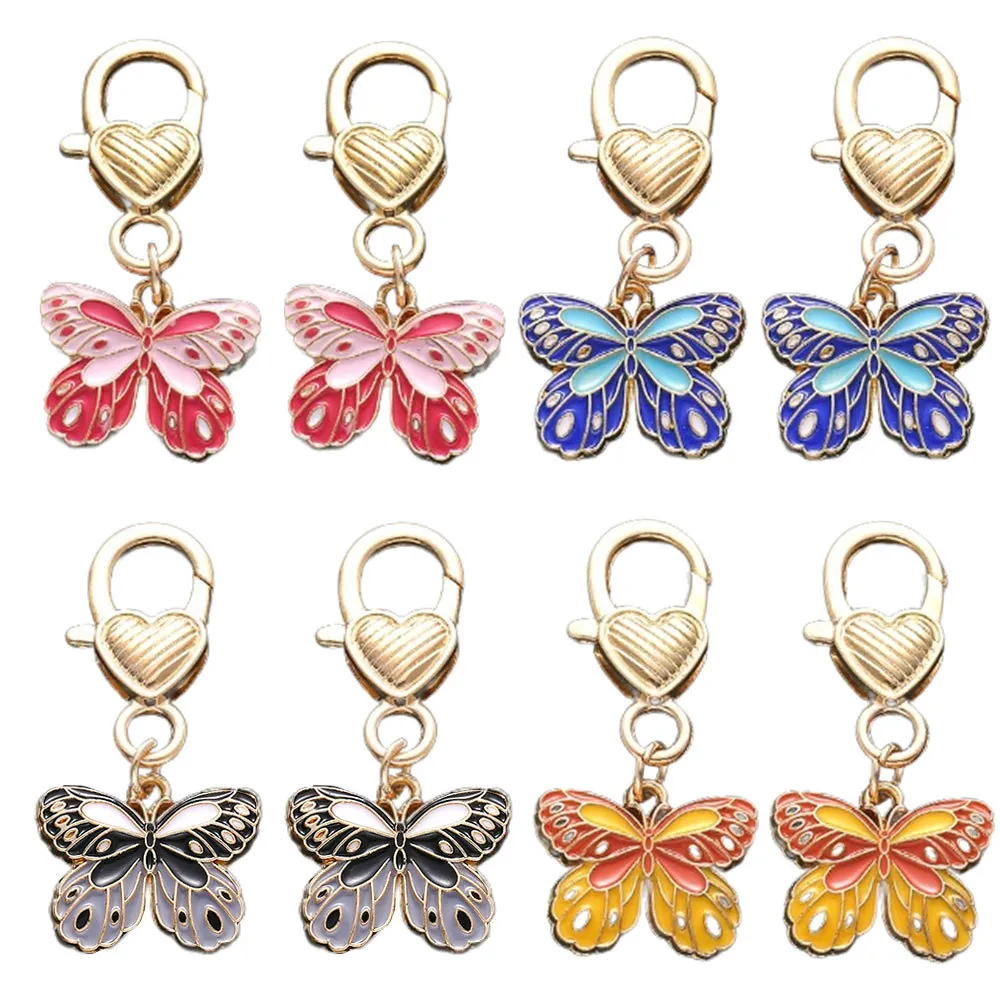 Colorful Enamel Butterfly Keychain Heart Shaped Lobster Clasp Zinc Alloy Pendant For Women Girls Bag Accessory