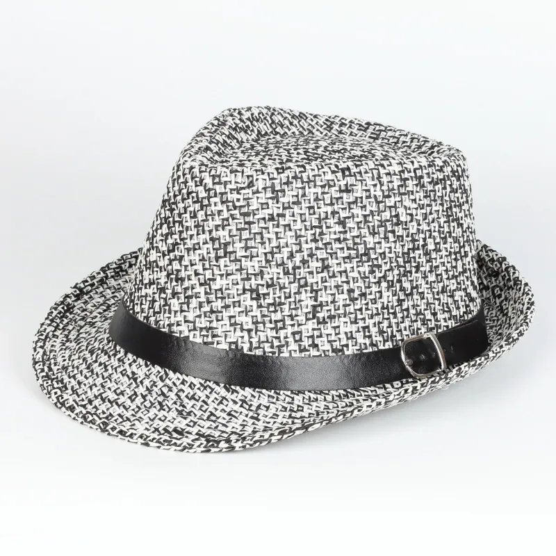 Paper Straw Fedora Hat Panama Style Breathable Sun Protection Beach Travel British Retro Jazz For Men Women Leather Band Metal Buckle