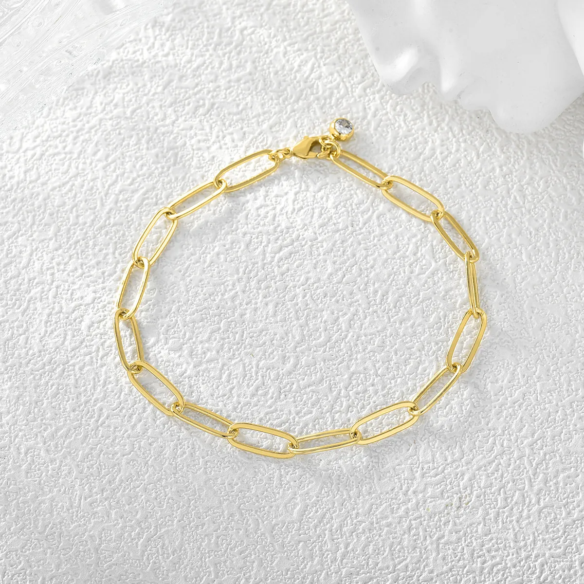 Minimalistisches Vergoldetes Kupfer Büroklammerkette Armband Damen Chic Zirkonia Anhänger Gliederkette Schmuck Geschenk