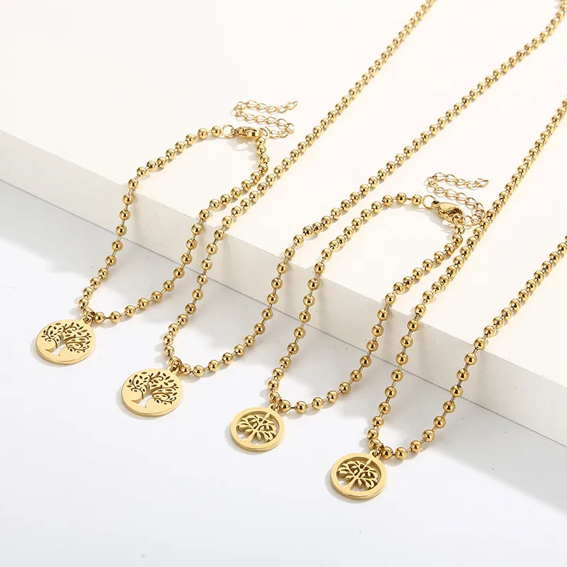 Combinazione di Collana e Bracciale con Ciondolo Albero della Vita in Acciaio Inossidabile per Donna Gioielli con Catena a Sfere Albero della Pace