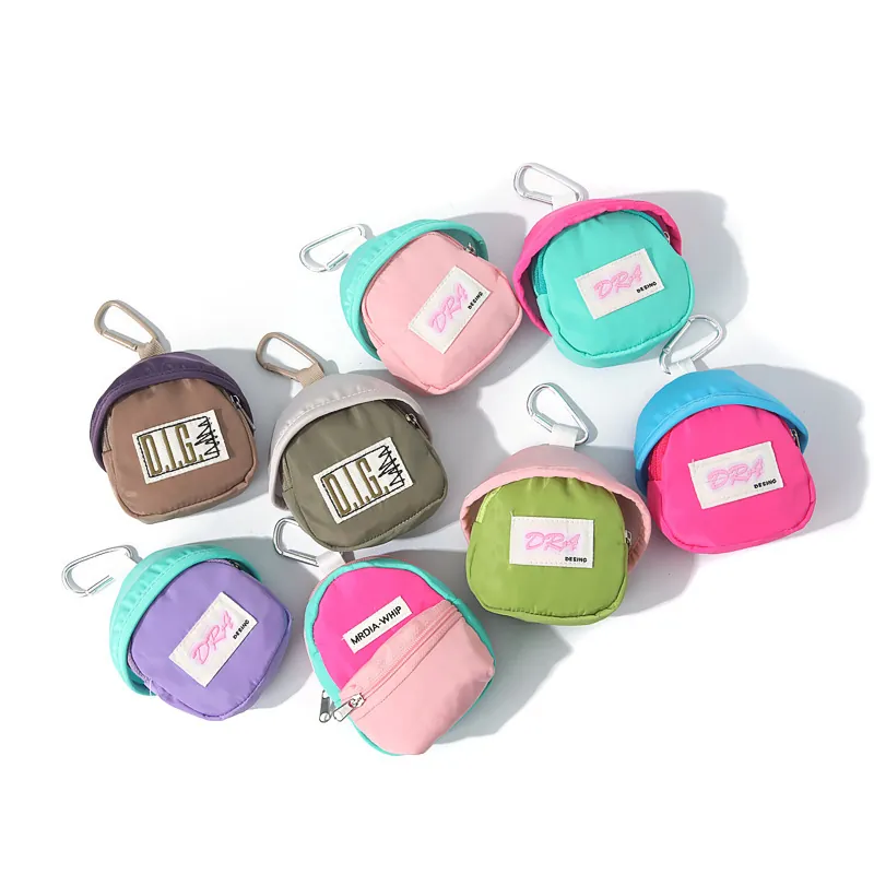 Mini Backpack Coin Purse Keychain Pendant Nylon Portable Earphone Storage Bag With Carabiner Clip Colorful Small Wallet For Outdoor