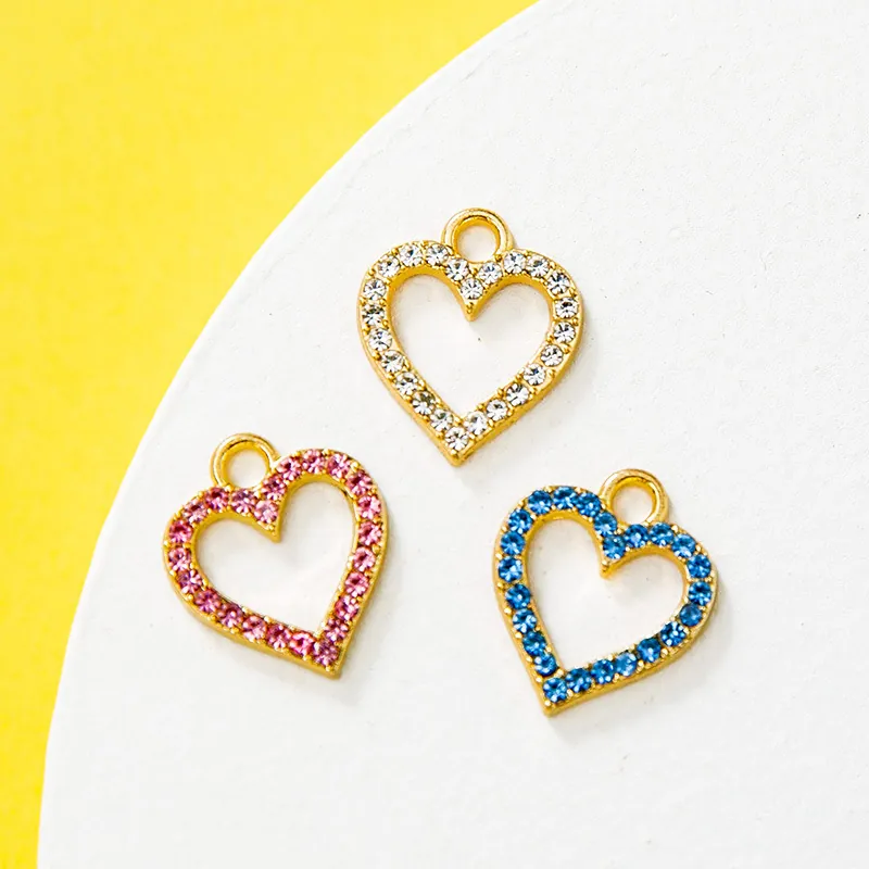 Hollow Heart Charms Zinc Alloy Rhinestone Faux Artificial Pearl DIY Jewelry Accessories For Necklace Bracelet Earrings