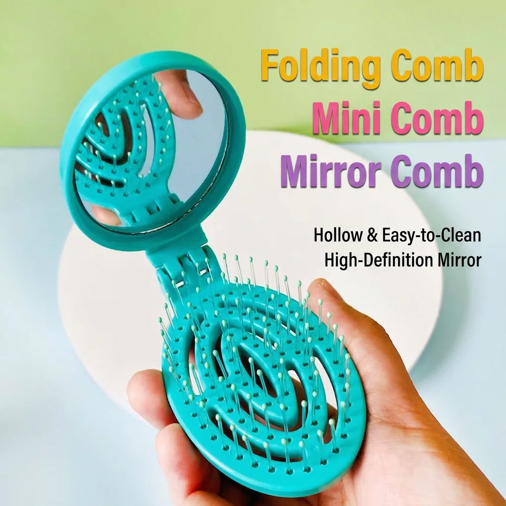 Portable Folding Hair Brush With Mirror Mini Air Cushion Massage Travel Pocket Small Haircomb Plastic Hollow Lightweight