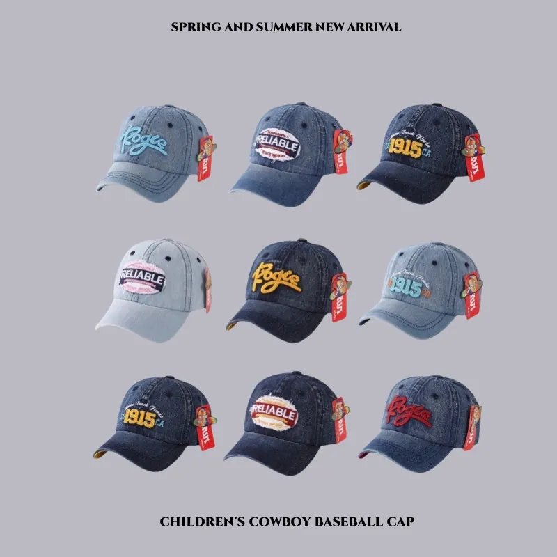 Vintage Children's Denim Baseball Cap Adjustable Sun Hat For Boys Girls Embroidered Cotton Peaked Cap Outdoor Casual Hat