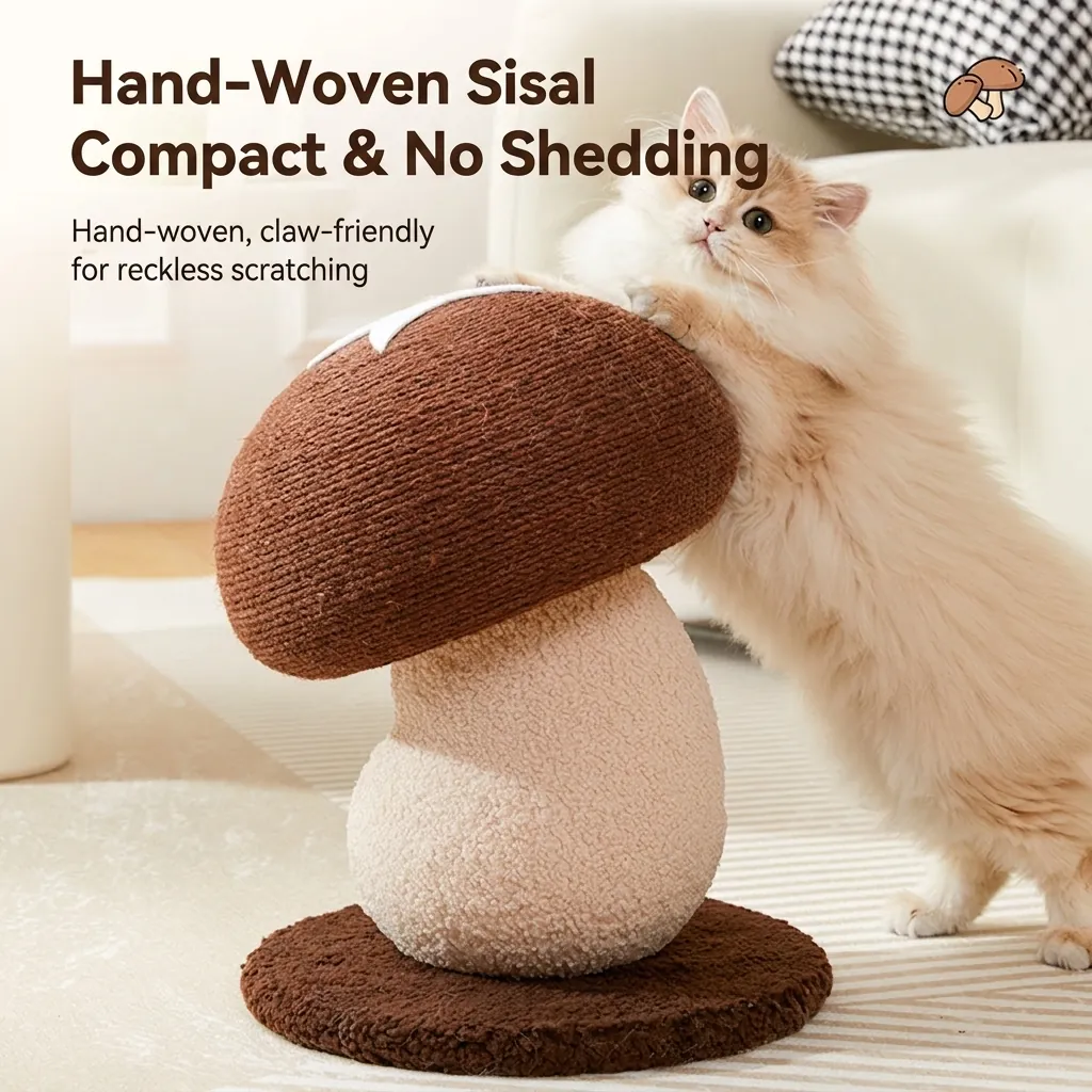 Mushroom Shaped Cat Scratching Post Sisal Rope Plush Vertical Scratcher For Grinding Claws Stable Base Indoor Cat Toy