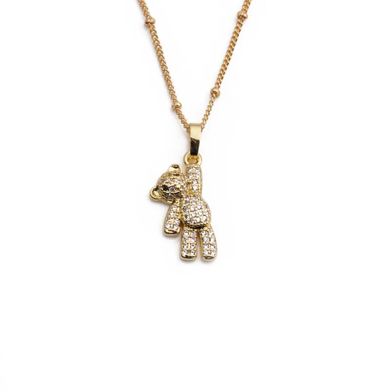 Collier Pendentif Ours En Peluche Mignon Cuivre Plaqué Or Avec Strass Étincelants Bijoux Style Dessin Animé Pour Femmes