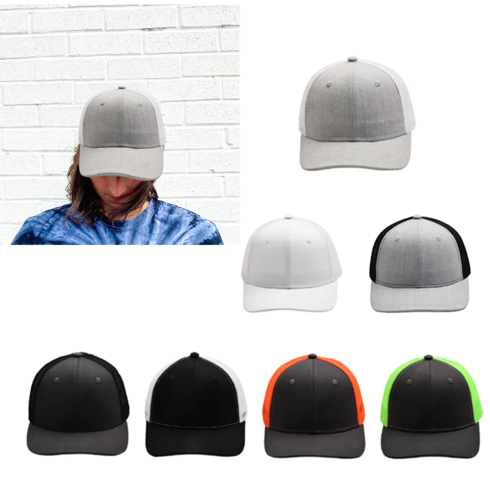Flat Brim Trucker Hat Polyester Mesh Breathable Snapback Adjustable Baseball Cap For Men Women Outdoor Streetwear