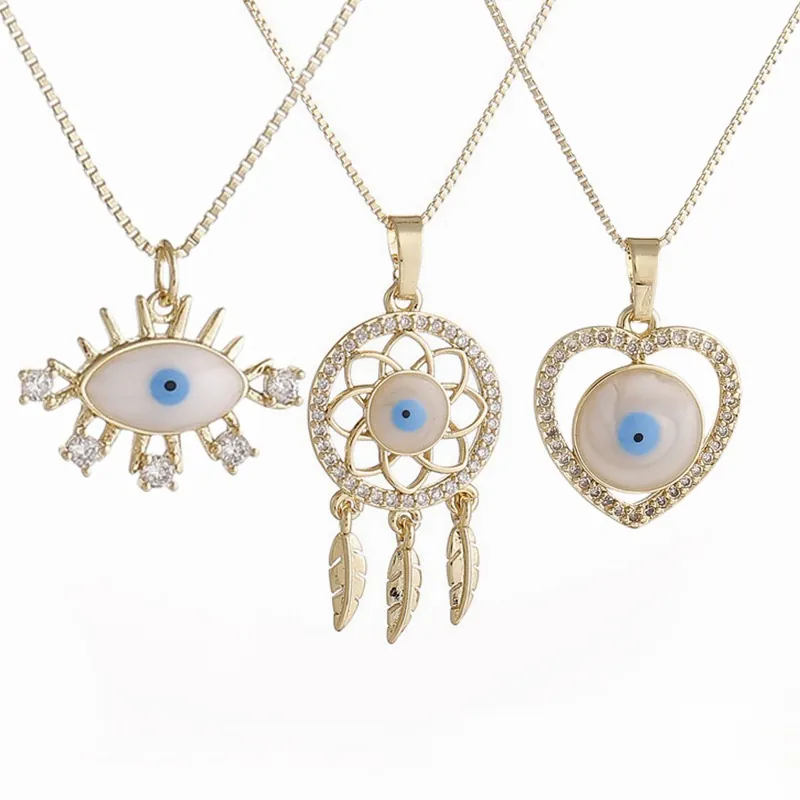 Evil Eye Anhänger Halskette Kupfer Micro Pave Zirkonia Herz Traumfänger Boho Schmuck Für Frauen