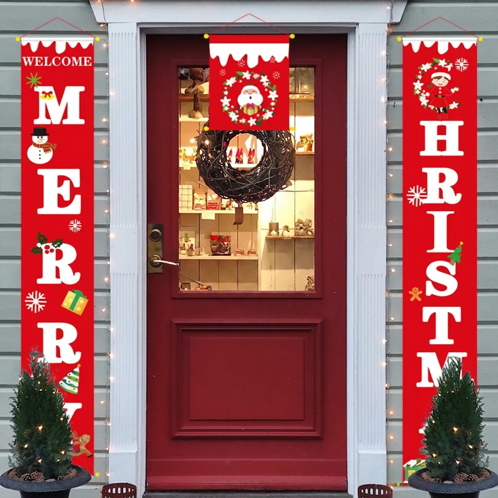 Weihnachts Türbanner Dekorationen Hängende Couplets Weihnachtsmann Schneemann Party Wanddekor Für Zuhause Haustür